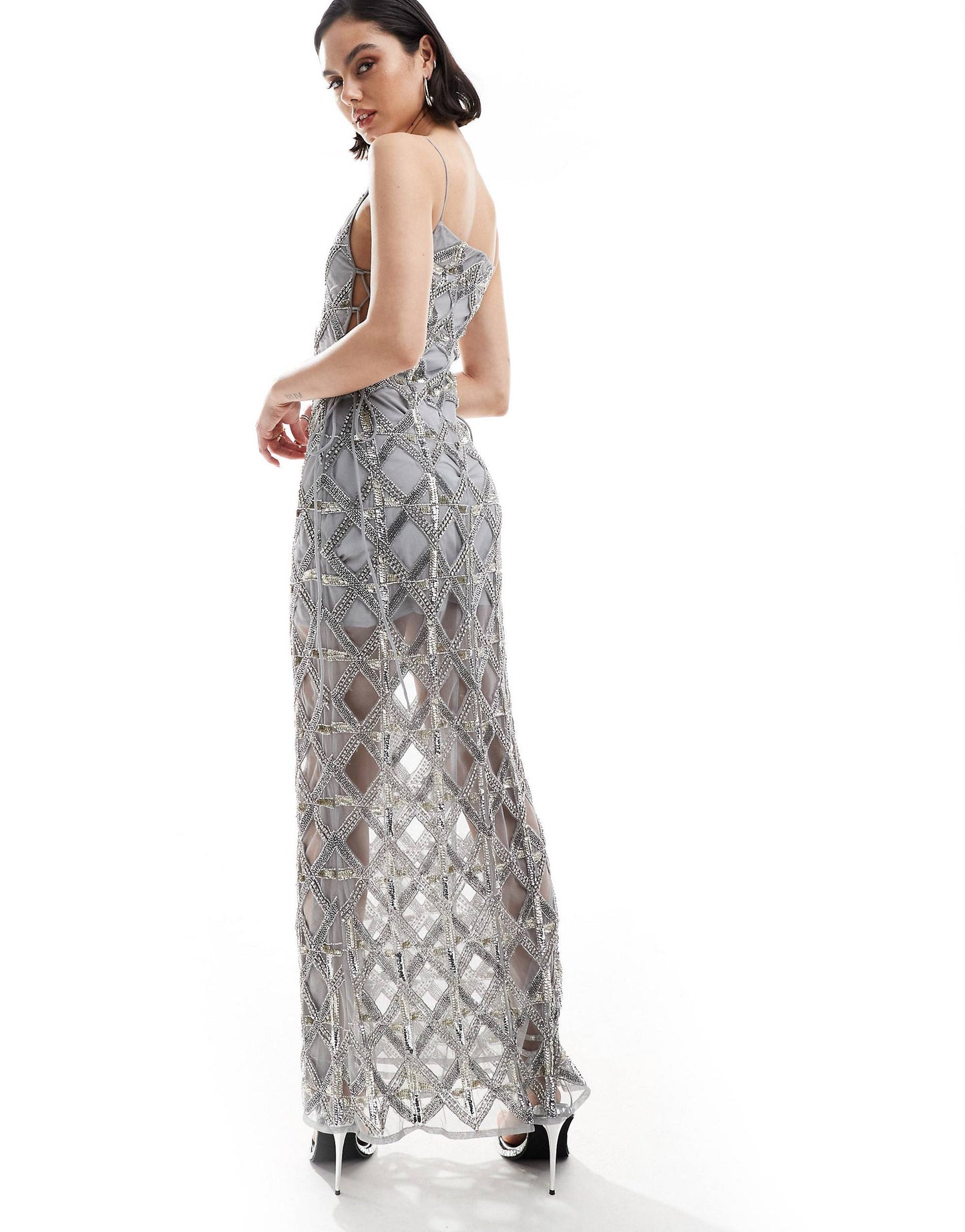 π LuminaGlam Grey Maxi Dress