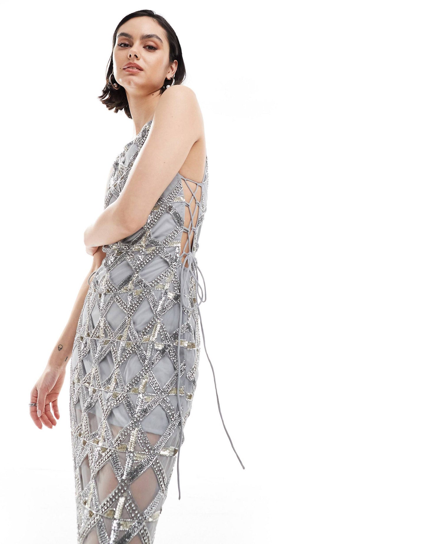 π LuminaGlam Grey Maxi Dress