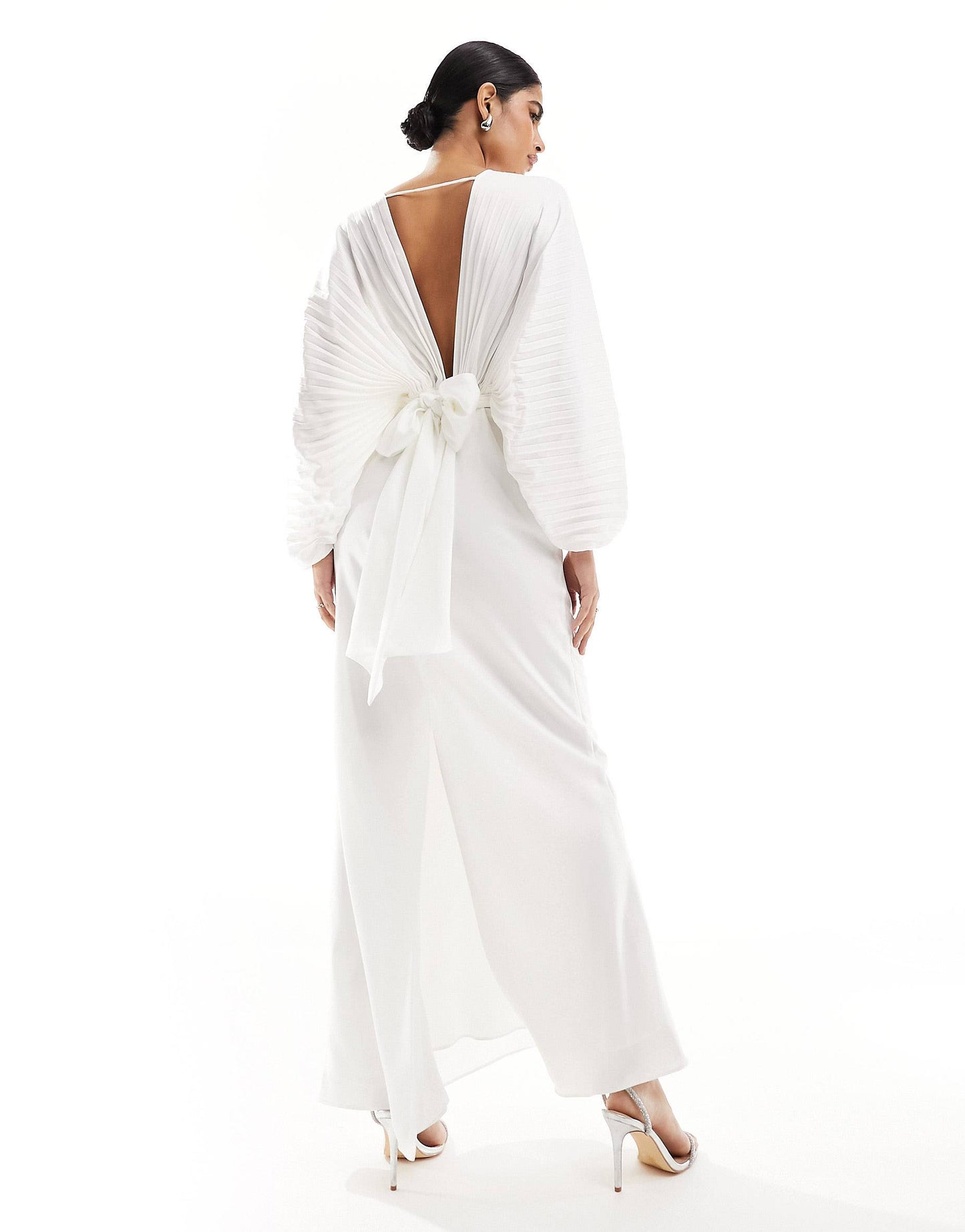 π Eternal Elegance - Ivory Satin Pleated Maxi Dress