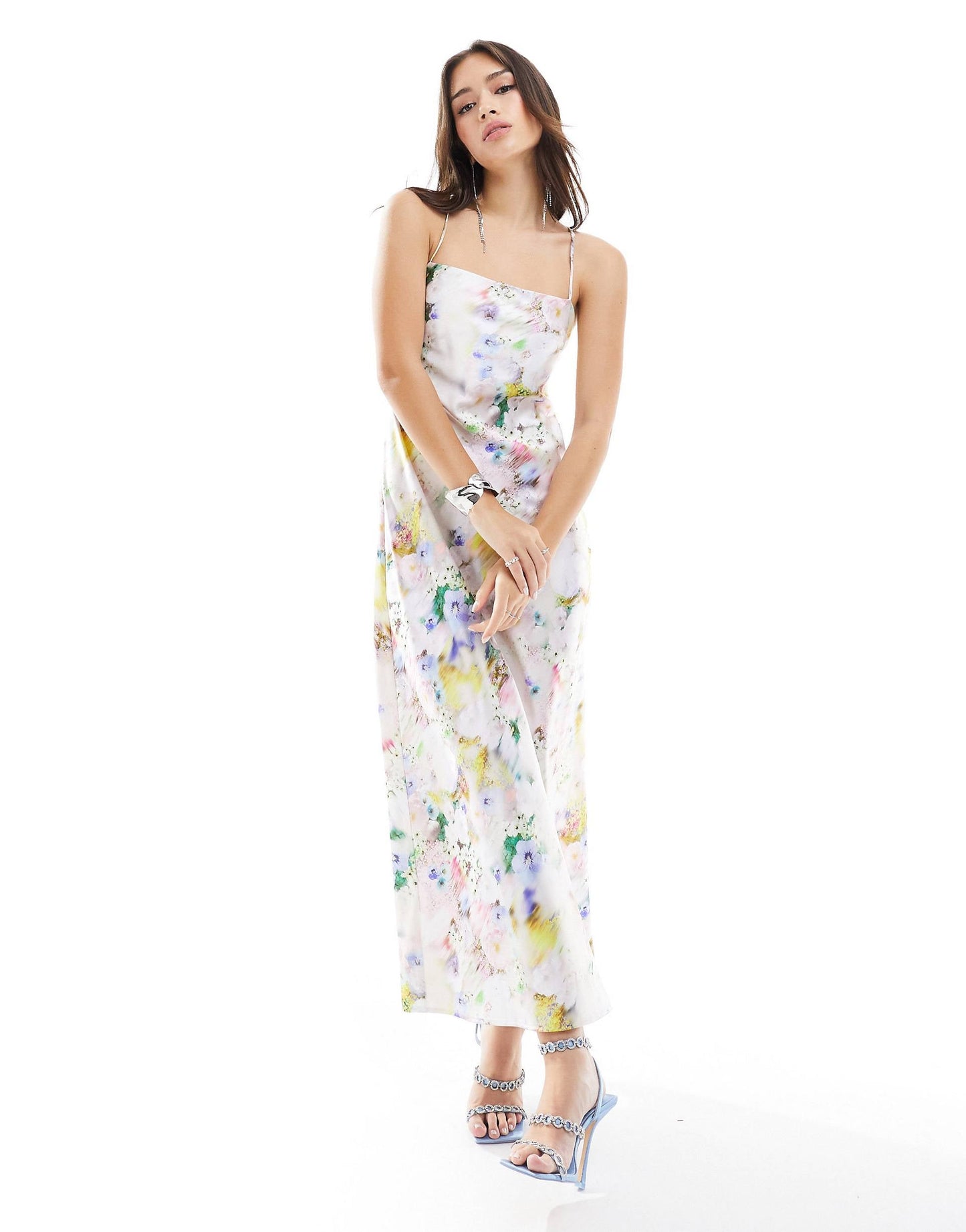 π Blossom Drape Midi: Luxe Satin Dress
