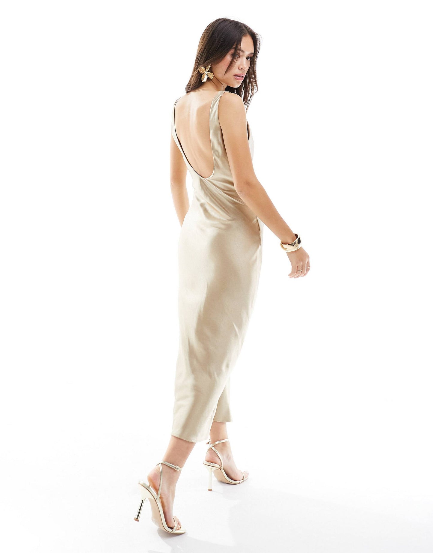 π Golden Elegance Satin Midi Dress
