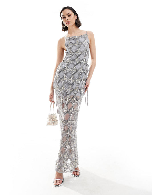 👗 LuminaGlam Grey Maxi Dress