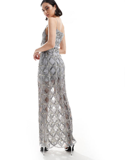 👗 LuminaGlam Grey Maxi Dress