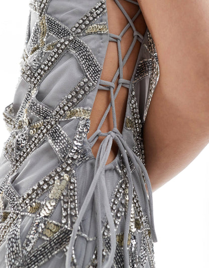 👗 LuminaGlam Grey Maxi Dress
