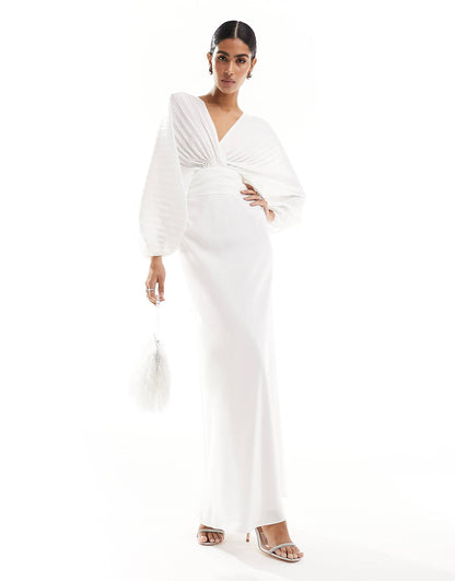 👗 Eternal Elegance - Ivory Satin Pleated Maxi Dress