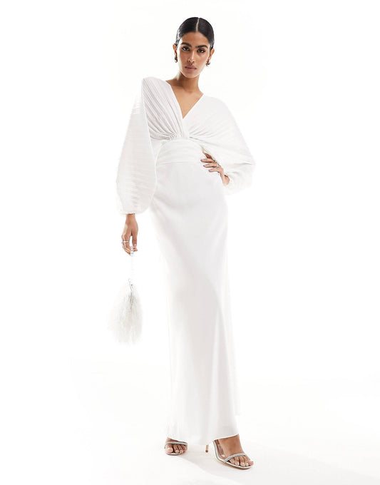 👗 Eternal Elegance - Ivory Satin Pleated Maxi Dress
