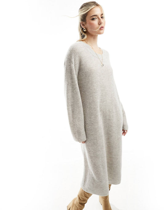 💸 CozyBlend Alpaca Wool Midi Dress in Sandstone