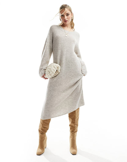 💸 CozyBlend Alpaca Wool Midi Dress in Sandstone