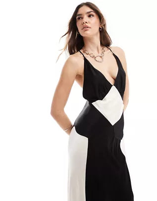 👗 Monochrome Elegance: Satin Maxi Dress